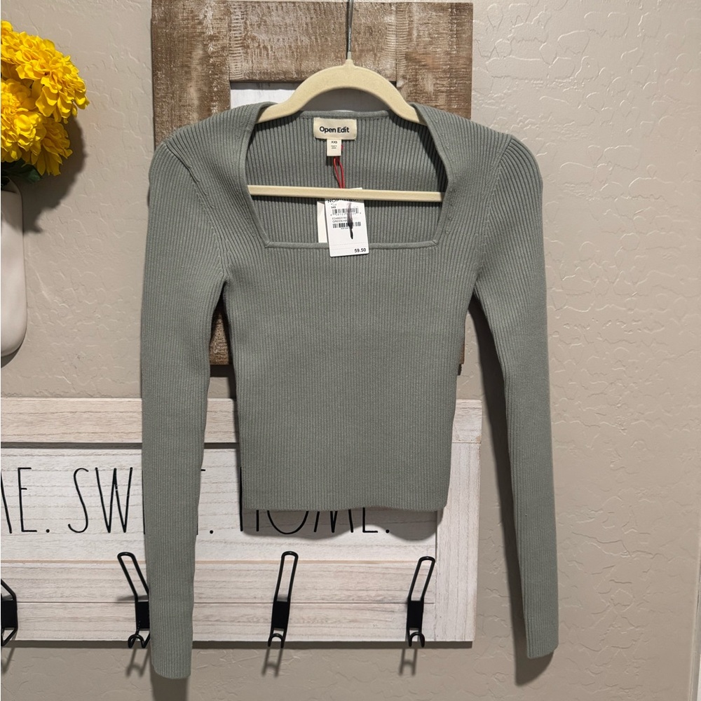 Open Edit Ribbed Square Neck long sleeve